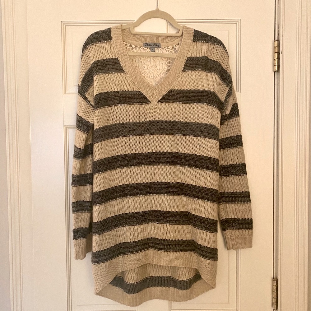 Striped sweater with lace detailing